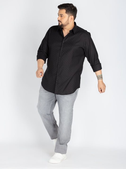 Mens Plus Size Black spread collar printed polka dot shirt