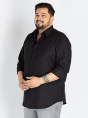 Mens Plus Size Black spread collar printed polka dot shirt