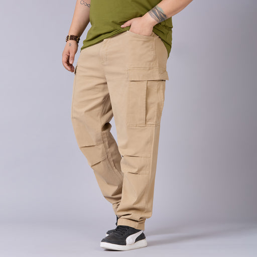 High-Stretch Stone-Washed Cargo Pants- Khaki