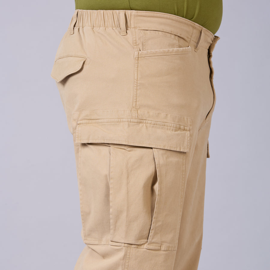 High-Stretch Stone-Washed Cargo Pants- Khaki