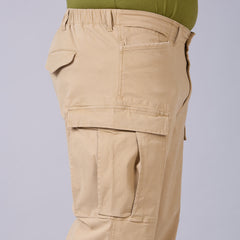 High-Stretch Stone-Washed Cargo Pants- Khaki