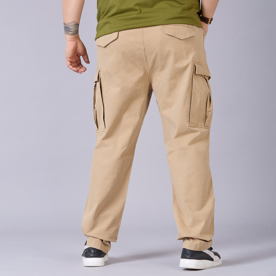 High-Stretch Stone-Washed Cargo Pants- Khaki