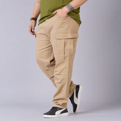 High-Stretch Stone-Washed Cargo Pants- Khaki