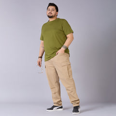 High-Stretch Stone-Washed Cargo Pants- Khaki