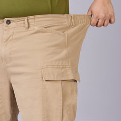 High-Stretch Stone-Washed Cargo Pants- Khaki