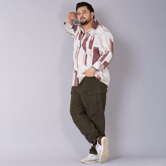 Mens Plus Size High-Stretch Stone-Washed Cargo Pants- Olive