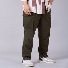 Mens Plus Size High-Stretch Stone-Washed Cargo Pants- Olive