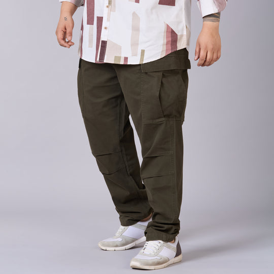 Mens Plus Size High-Stretch Stone-Washed Cargo Pants- Olive