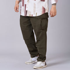 Mens Plus Size High-Stretch Stone-Washed Cargo Pants- Olive