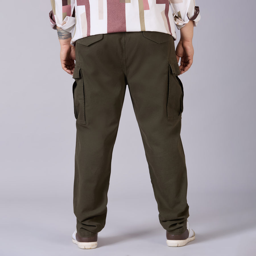 Mens Plus Size High-Stretch Stone-Washed Cargo Pants- Olive