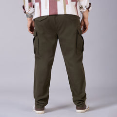 Mens Plus Size High-Stretch Stone-Washed Cargo Pants- Olive