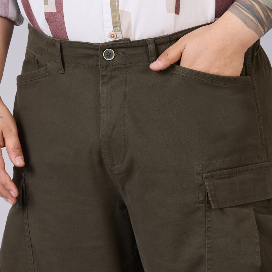 Mens Plus Size High-Stretch Stone-Washed Cargo Pants- Olive