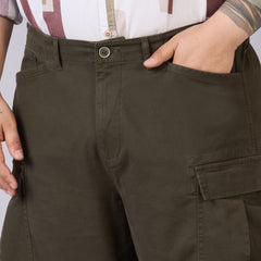 Mens Plus Size High-Stretch Stone-Washed Cargo Pants- Olive