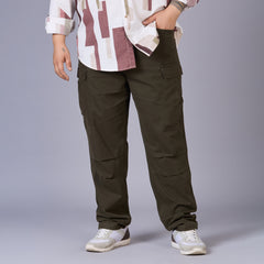 Mens Plus Size High-Stretch Stone-Washed Cargo Pants- Olive