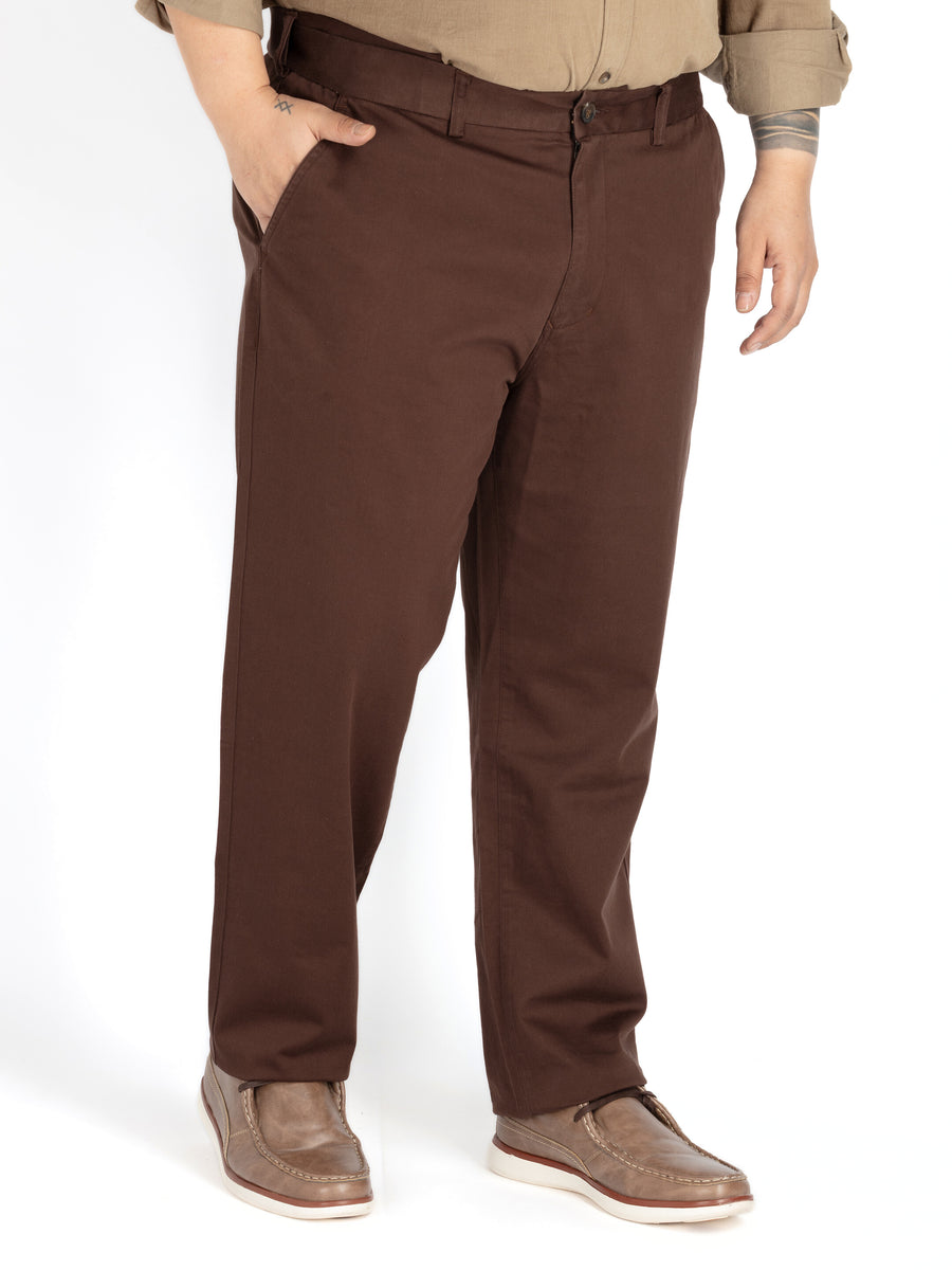 Mens Plus Size brown flexi waist chino