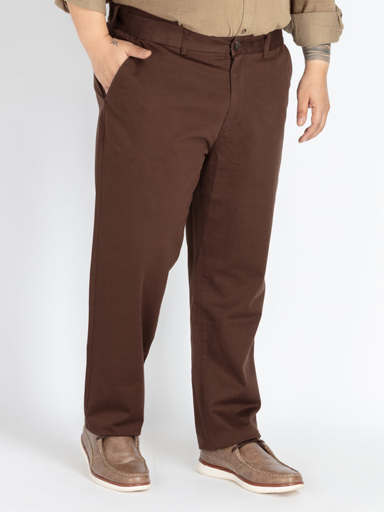 Mens Plus Size brown flexi waist chino