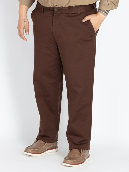 Mens Plus Size brown flexi waist chino