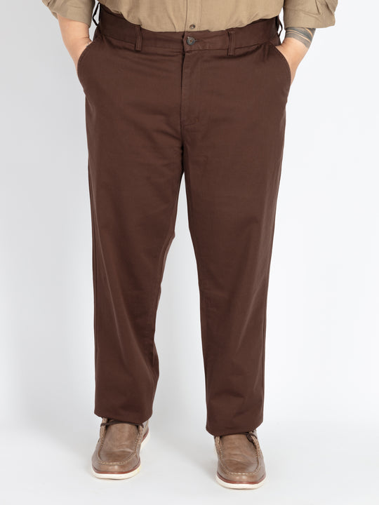 Mens Plus Size brown flexi waist chino