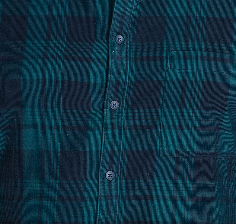 Men’s Plus-Size Green Corduroy Check Casual Shirt