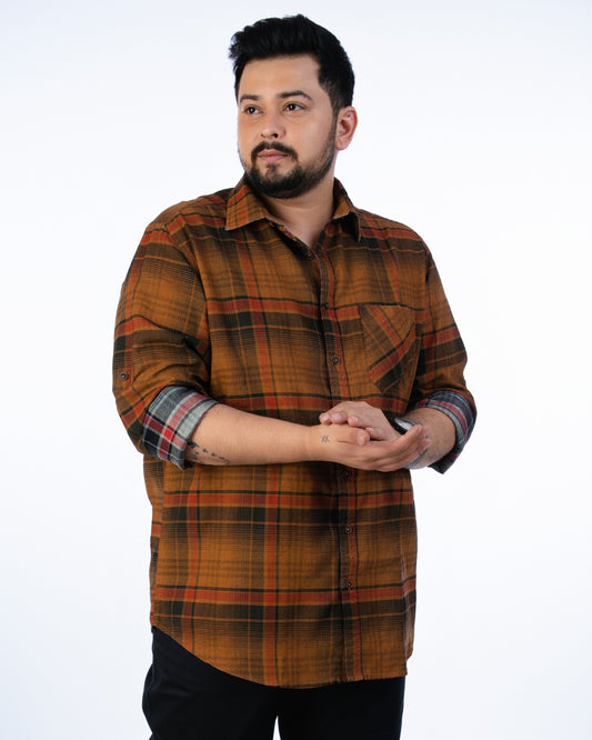 Mens Plus Size Orange Casual Check Shirt