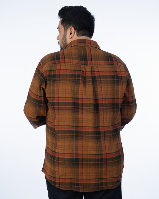 Mens Plus Size Orange Casual Check Shirt