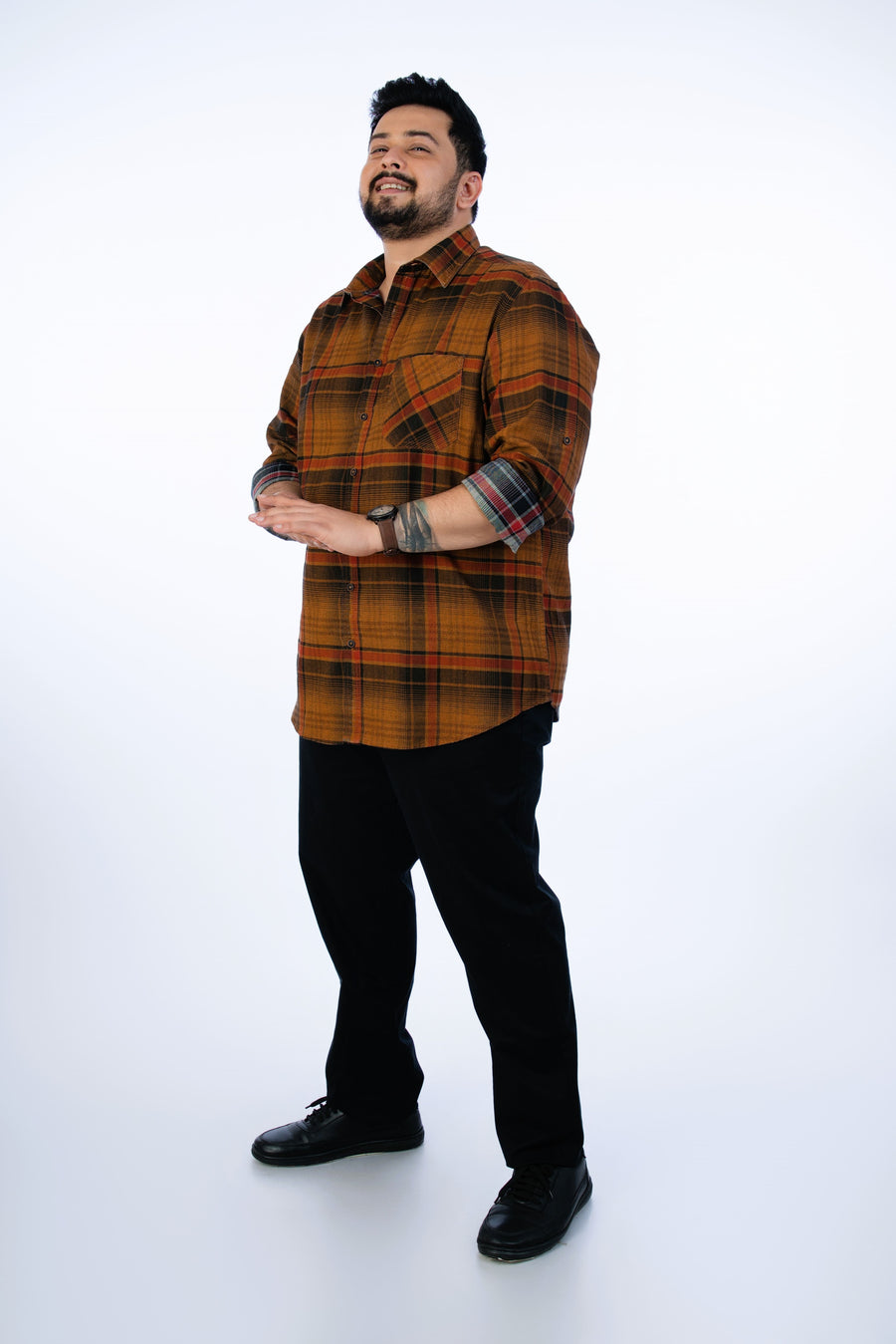 Mens Plus Size Orange Casual Check Shirt