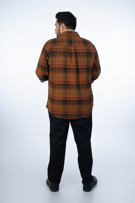 Mens Plus Size Orange Casual Check Shirt