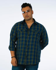 Mens Plus Size Green Regular Collar Indigo Shirt