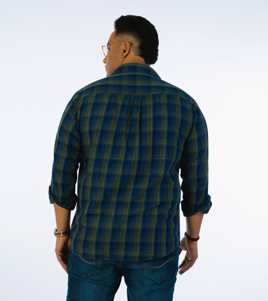 Mens Plus Size Green Regular Collar Indigo Shirt