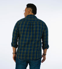 Mens Plus Size Green Regular Collar Indigo Shirt