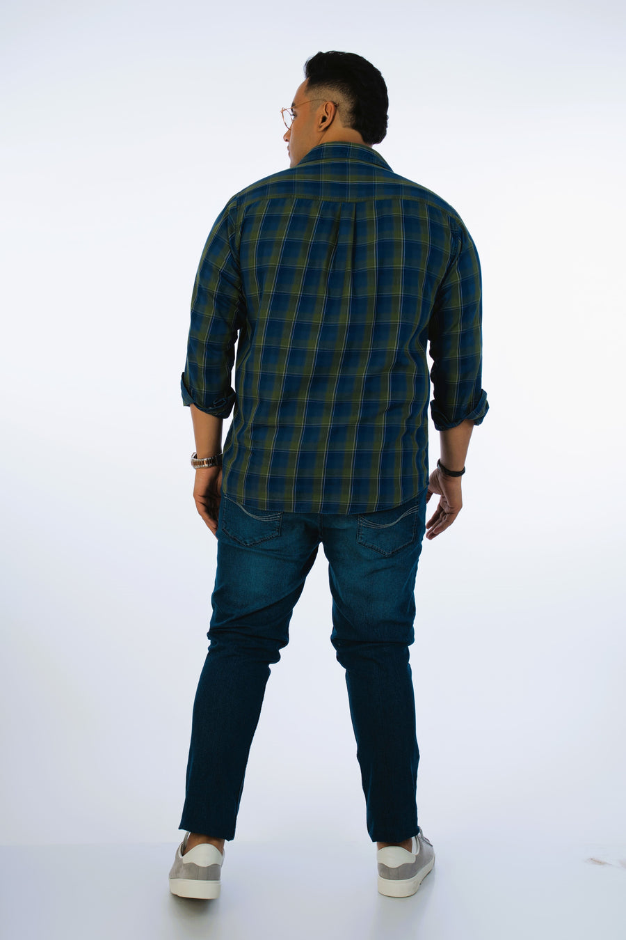Mens Plus Size Green Regular Collar Indigo Shirt