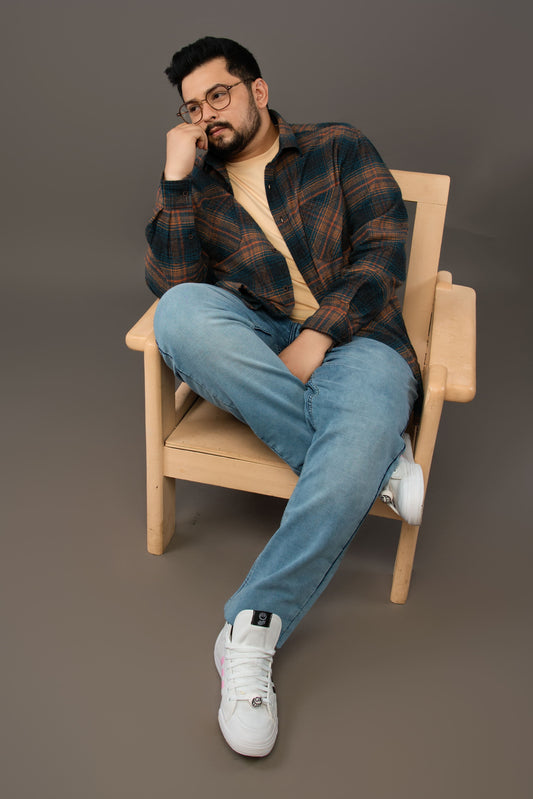 Mens Plus Size Turq Regular Collar Brushed Shirt