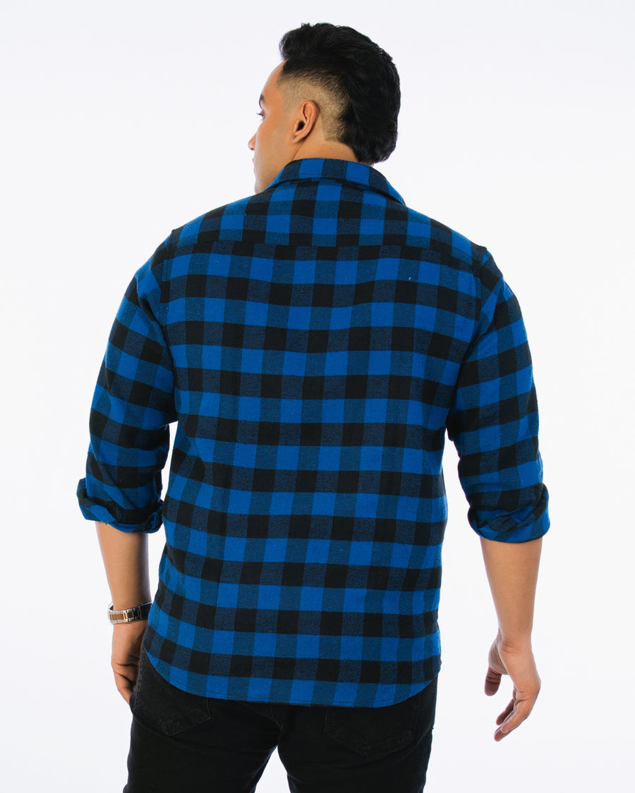 Mens Plus Size Blue Regular Collar Brushed Shirt