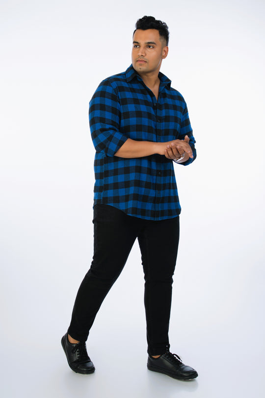 Mens Plus Size Blue Regular Collar Brushed Shirt