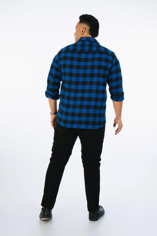 Mens Plus Size Blue Regular Collar Brushed Shirt
