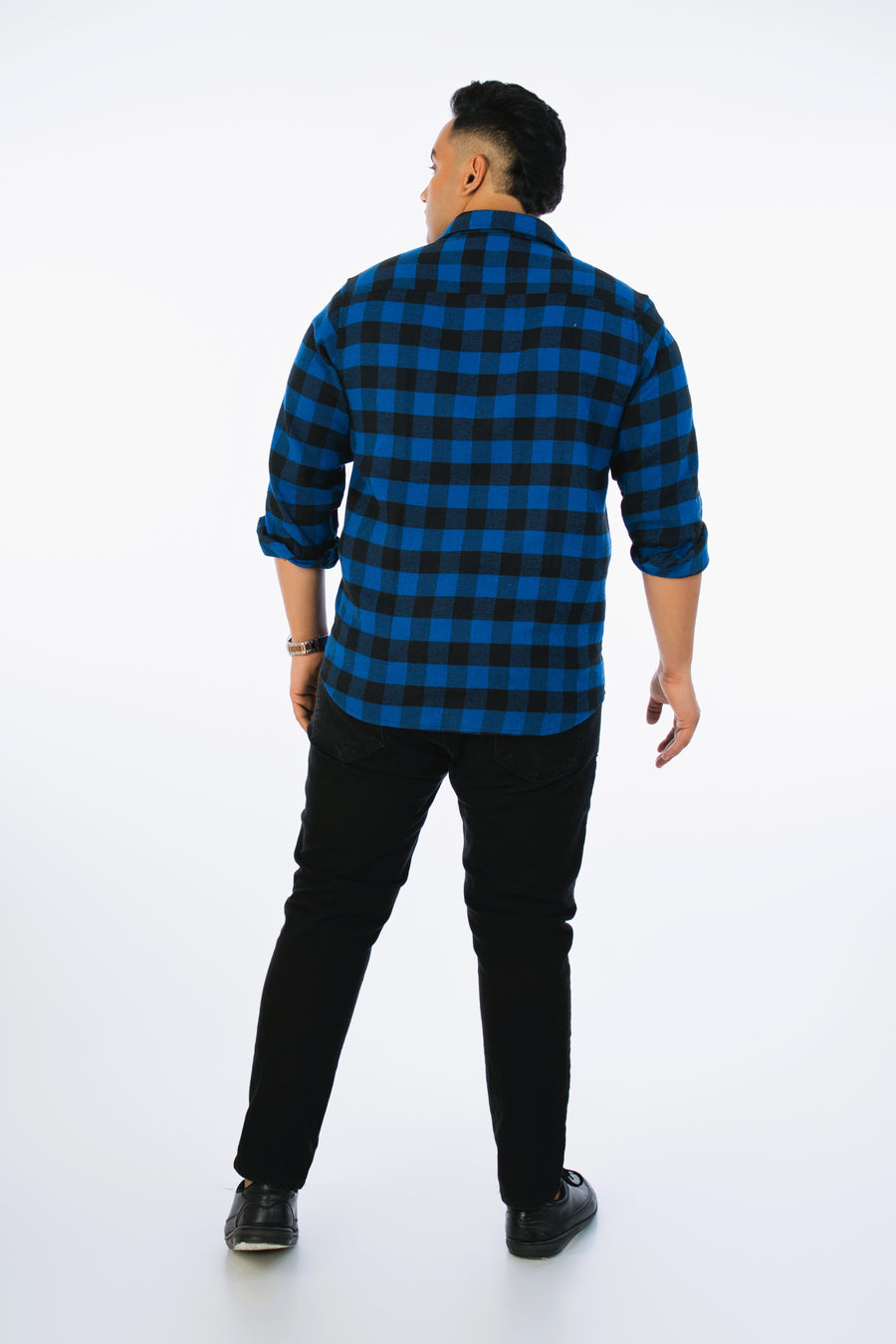 Mens Plus Size Blue Regular Collar Brushed Shirt