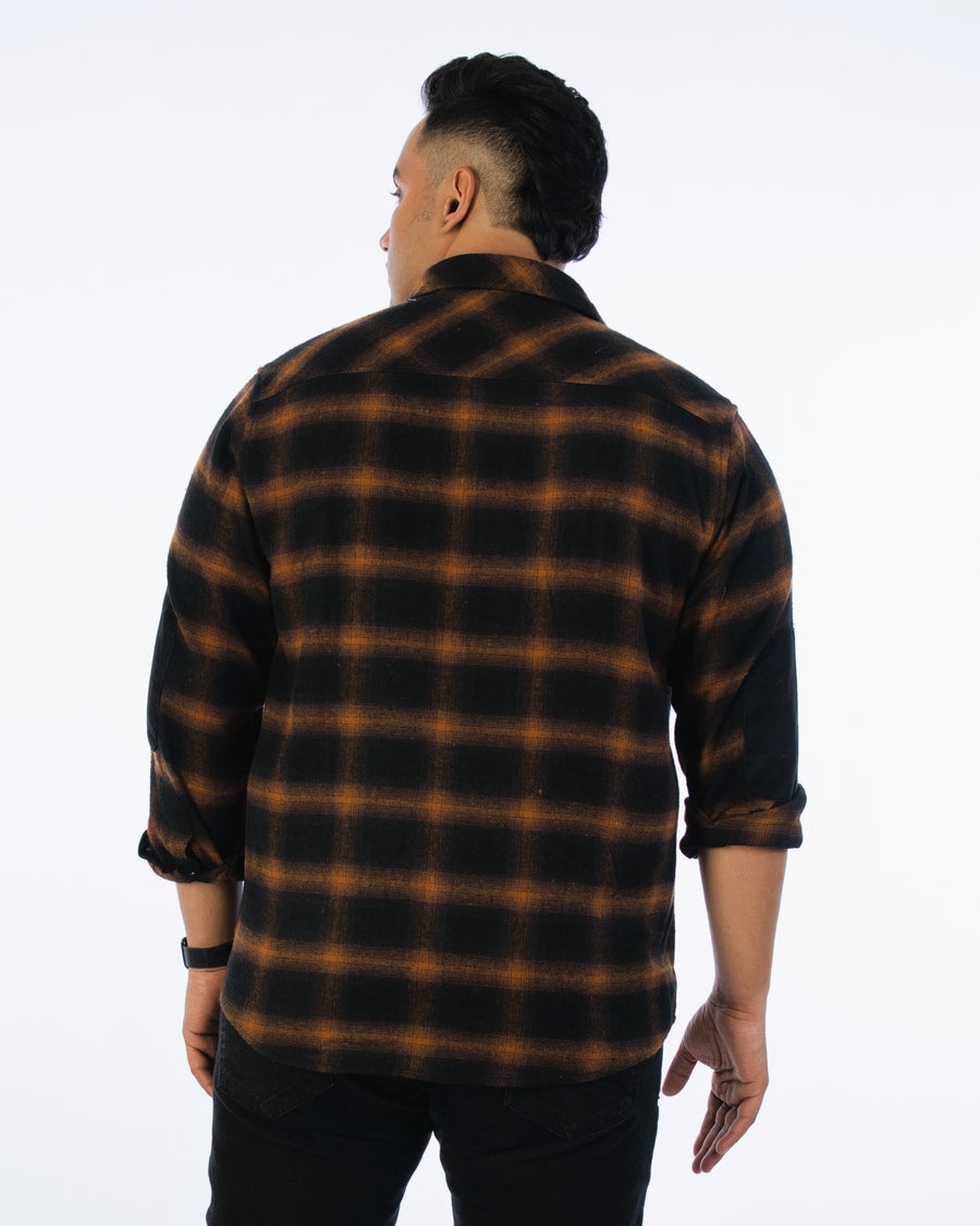 Mens Plus Size Black Regular Collar Brushed Shirt