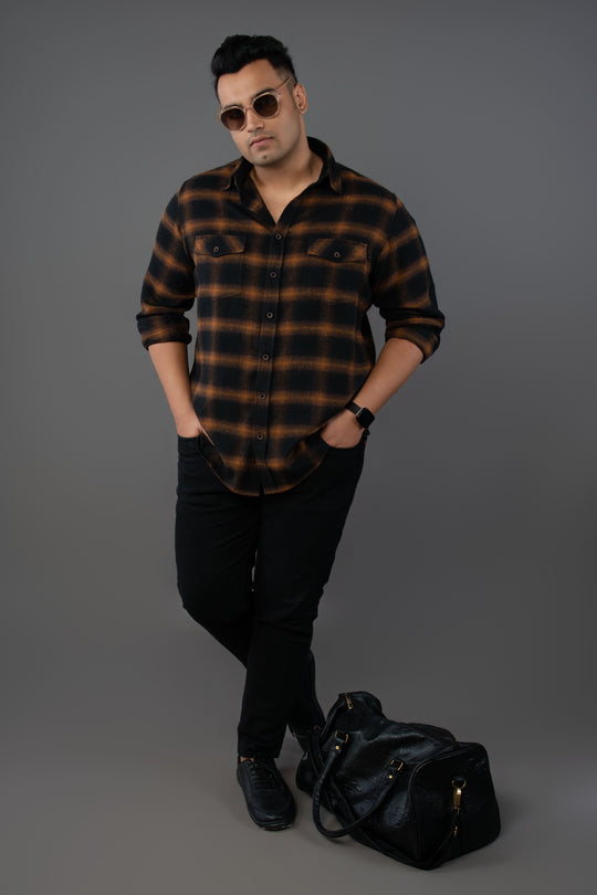 Mens Plus Size Black Regular Collar Brushed Shirt