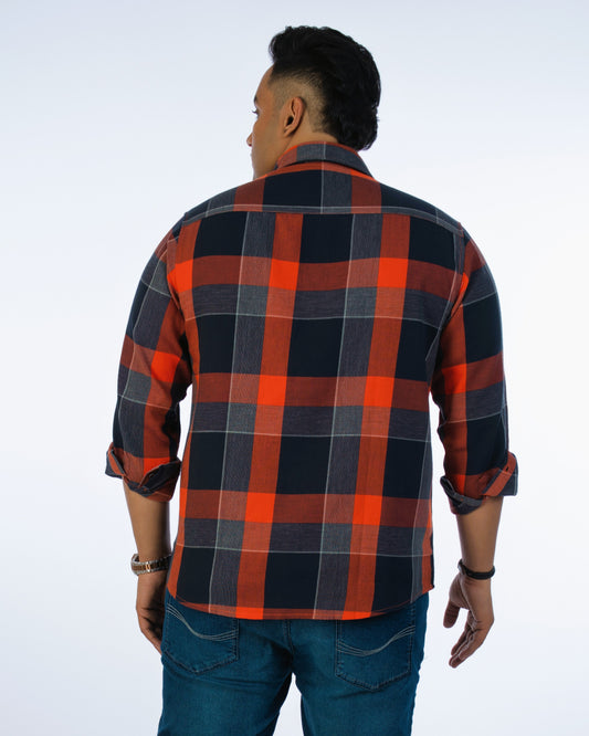 Mens Plus Size Orange Casual Check Shirt