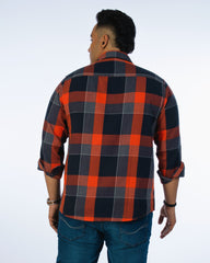 Mens Plus Size Orange Casual Check Shirt