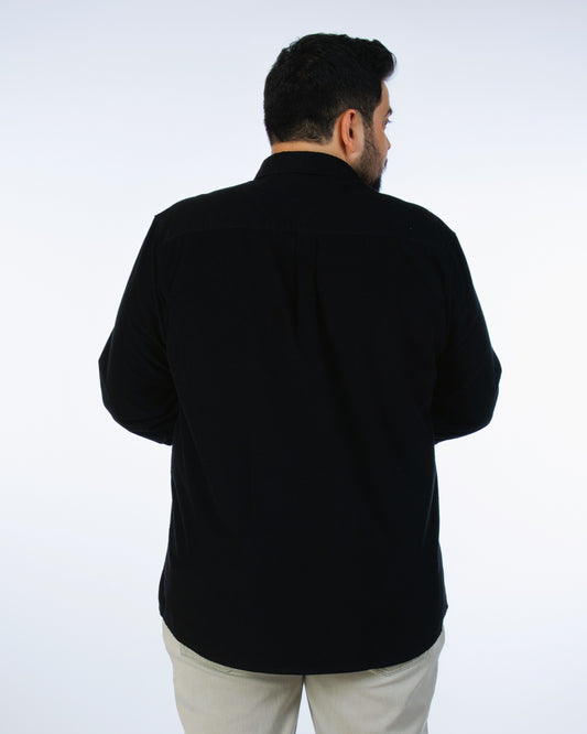 Mens Plus Size Black Regular Collar Corduroy Shirt