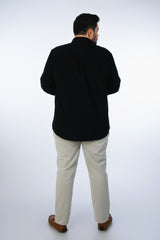 Black Regular Collar Corduroy Shirt