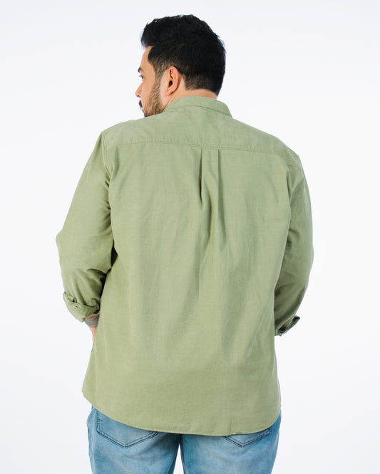 Green Stand Collar Corduroy Shirt