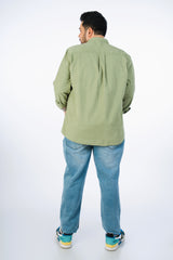 Green Stand Collar Corduroy Shirt