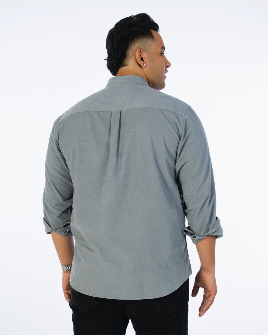 Mens Plus Size Grey Stand Collar Corduroy Shirt