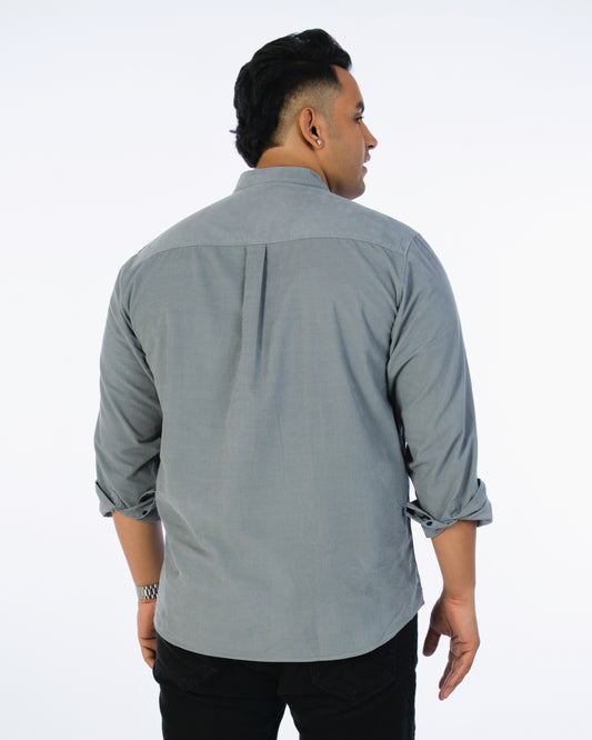 Grey Stand Collar Corduroy Shirt