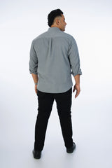 Grey Stand Collar Corduroy Shirt