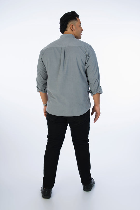 Mens Plus Size Grey Stand Collar Corduroy Shirt