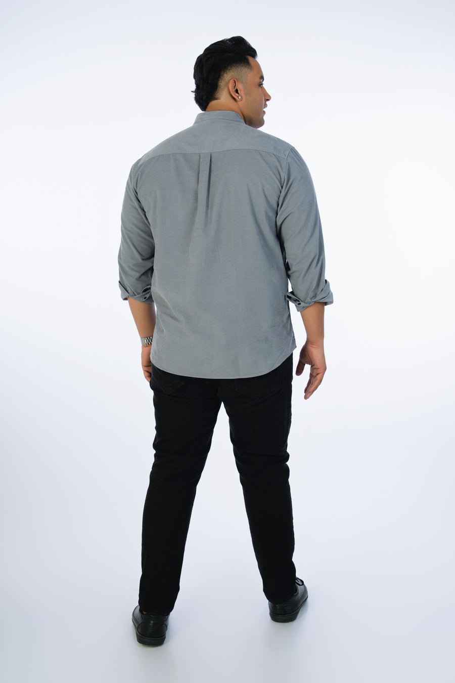 Mens Plus Size Grey Stand Collar Corduroy Shirt