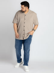 Mens Plus Size off White Self structured Knit shirt